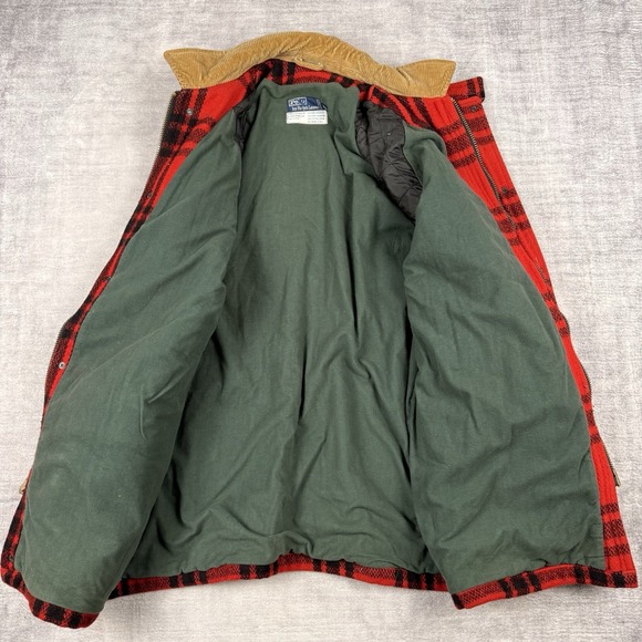 Polo Ralph Lauren Jacket Mens Medium Red Plaid Vtg Wool Hunting Heavy Lumberjack - Picture 3 of 9